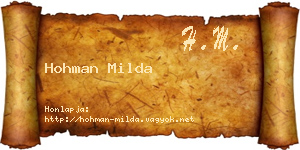 Hohman Milda névjegykártya
